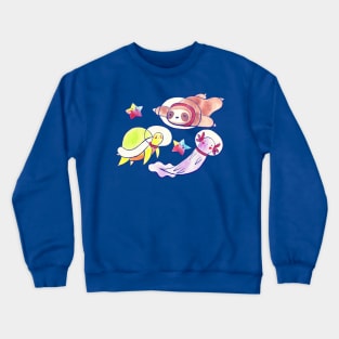 Space Sloth Turtle and Axolotl Crewneck Sweatshirt